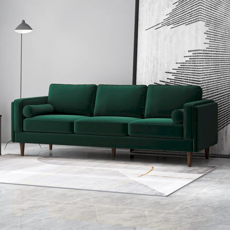 Flavia Mid Century Modern Pillow Back Velvet Sofa