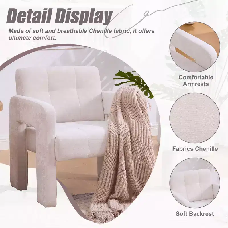 TUYOHW Modern Accent Armchair,Chenille Upholstered Single Sofa Chair with Padded Armrests,Lounge Chair Living Room,Bedroom,Office,500 lbs Capacity