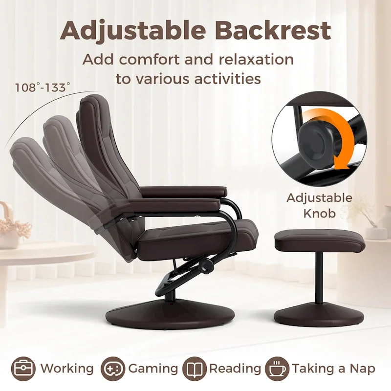 Costway Reclining Chair with Ottoman Lounge Accent Armchair Padded