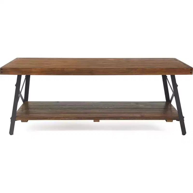 Solid Wood and Metal Coffee Table: Sturdy Black Frame, 2-Tier Design