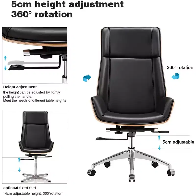 Tree City- High Back Executive Office Chair with Walnut Bent Wood Back and Faux Leather Seat  Swivel & Rolling Base