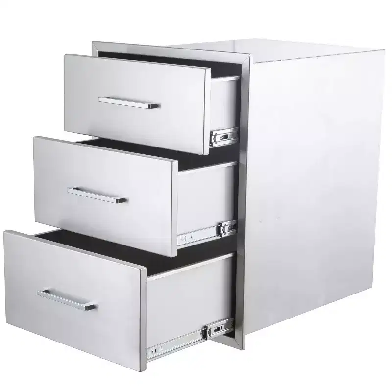 Outdoor Kitchen Drawers, Stainless Steel BBQ Drawer, Flush Mount Built-In for Outdoor Kitchen Island & BBQ Islands, Silent, Fully Assembled