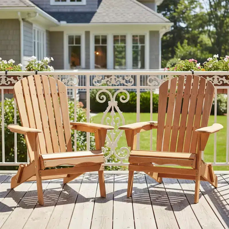 Set of 2 Wooden Folding Adirondack Chairs with Pre-Assembled Backrest, Hemlock Wood, Foldable Design for Garden or Backyard