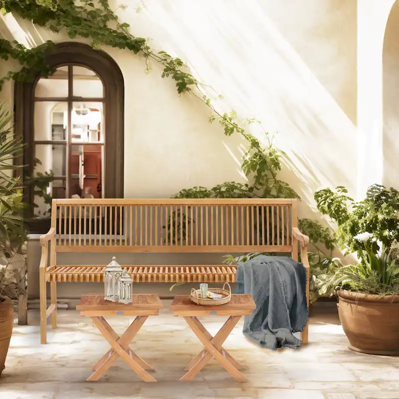 Chic Teak Castle Outdoor Teak Wood Patio & Garden Bench with Arms, 6 foot