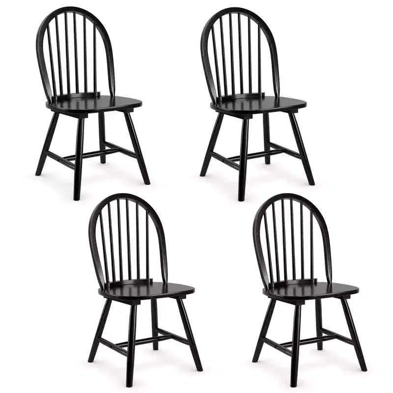 Costway Set of 4 Vintage Windsor Dining Side Chair Wood Spindleback Kitchen Room Black\White