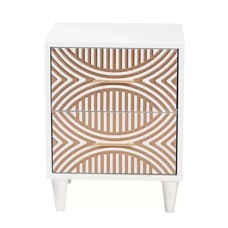 Baxton Studio Louetta Carved Contrasting Nightstand White/Natural Brown