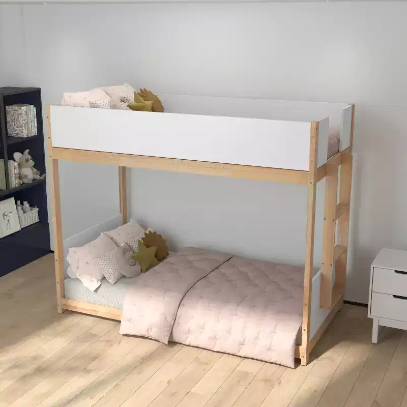 Kids Twin-Over-Twin Bunk Bed, Convertible to 2 Twin Beds, Solid Wood Frame with Ladder and Guardrails