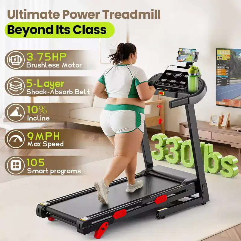 4 in-1 Folding Treadmill with 3.75HP Motor, 10% Manual Incline, Smart App Control, 320 lbs Capacity, Home Fitness Running Machine