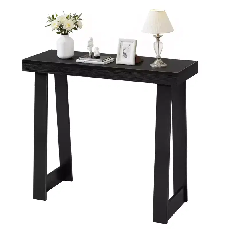 Console Table 36 Inch Modern Narrow Wooden Sofa Table with Dual-Tier Open Shelf Storage for Hallway Bedroom Entryway Black Finish