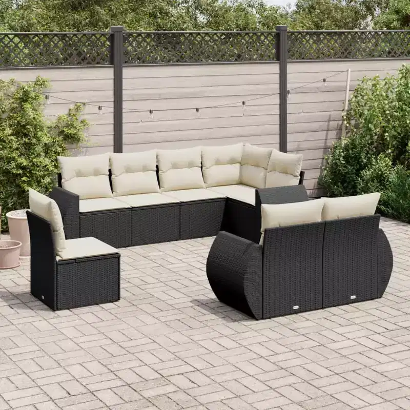 vidaXL 8 Piece Patio Sofa Set with Cushions Black Poly Rattan