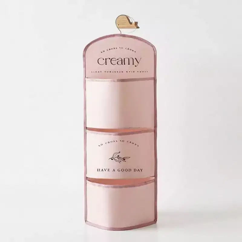Mauve Pink / Pink 3-Pocket Hanging Wall Organizer with Metal Hook