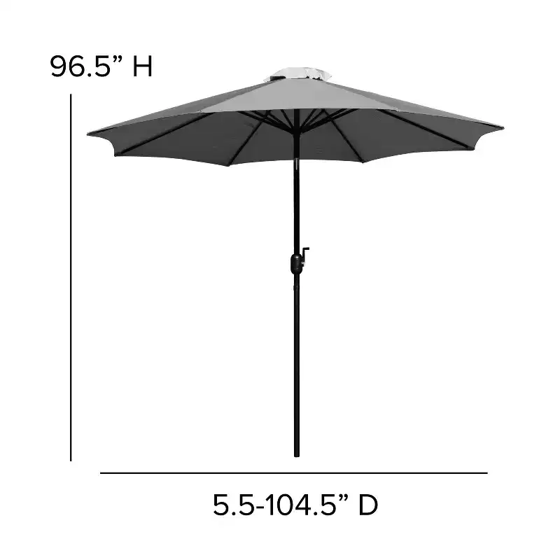 Emma and Oliver 7 Piece Patio Table Set - 4 Synthetic Faux Teak Stackable Chairs - Faux Teak Table - Umbrella with Base