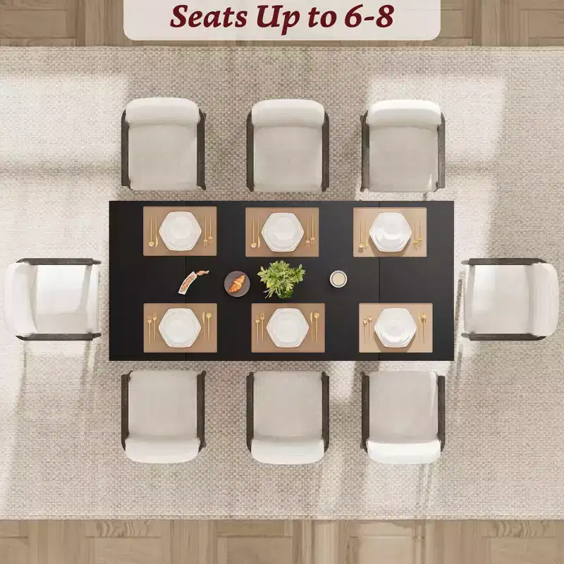 71 In Wood Dining Table for 6-8, Modern Farmhouse Rectangular Kitchen Table with Unique Wooden Legs, Thick Tabletop, Sturdy Frame, for Dining Room