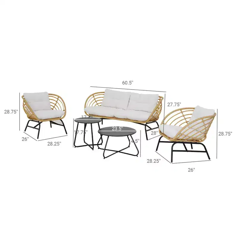 GRANDPATIO Outdoor 5-piece Wicker Patio Set With Loveseat