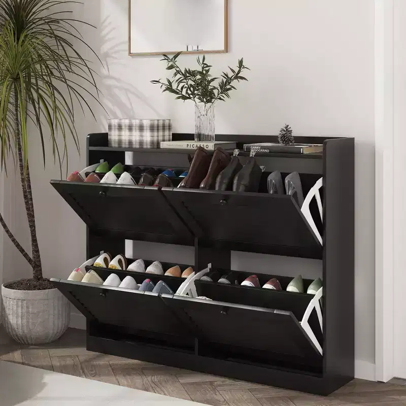 Shoe Storage Cabinet with 4 Flip Drawers, Large Freestanding Hidden Shoe Rack Organizer, Entryway Shoe Organizer Cabinet for Living Room Bedroom