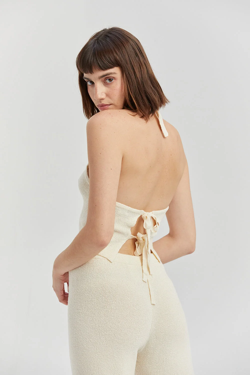 Halter Neck Straight Leg Sweater Knit Two-Piece Set