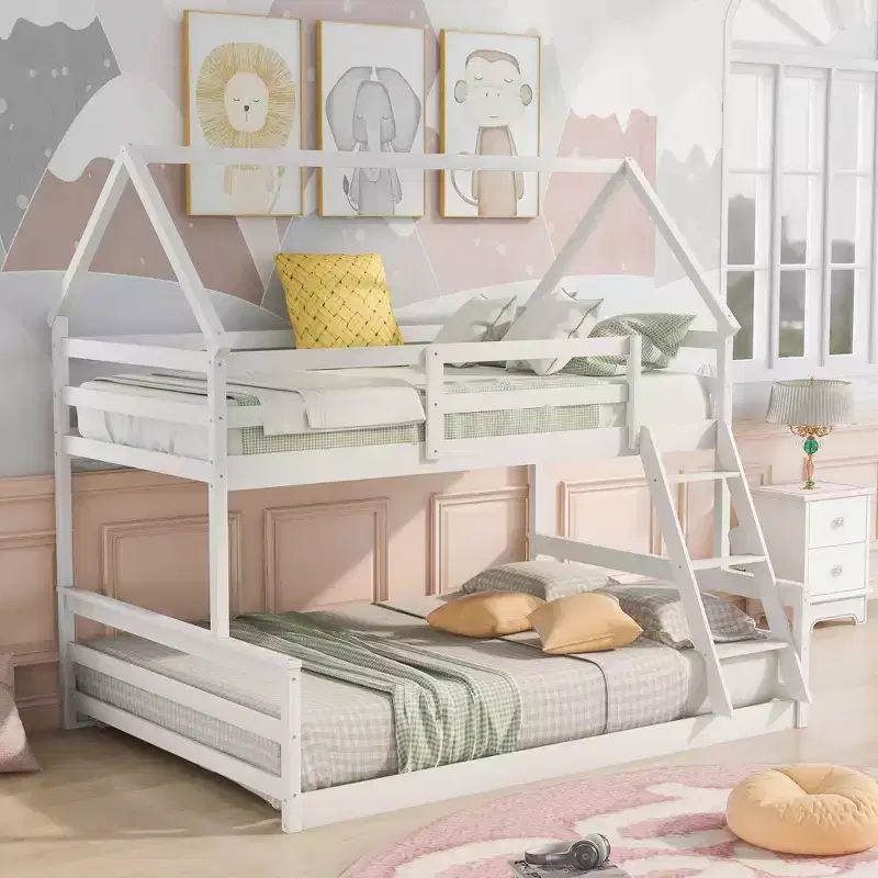 FAMYYT Twin Size Wood Bed?With Built-in Ladder, Easy Assembly