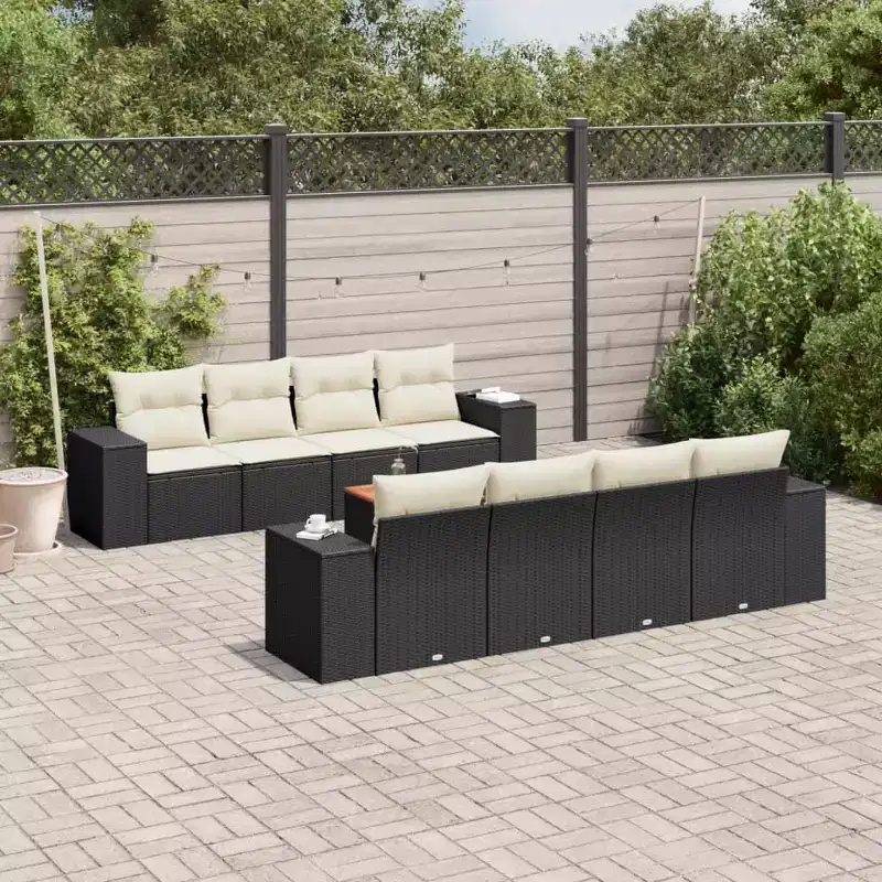 vidaXL Patio Sofa Set with Cushions Outdoor Furniture 9 Piece Poly Rattan