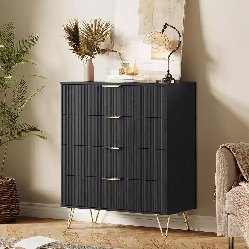 Fluted 4-Drawer Dresser for Bedroom, 32 Wide Modern Minimalist Chest of Wooden Drawers,Wide Clothes Storage Organizer,Closet Dresser