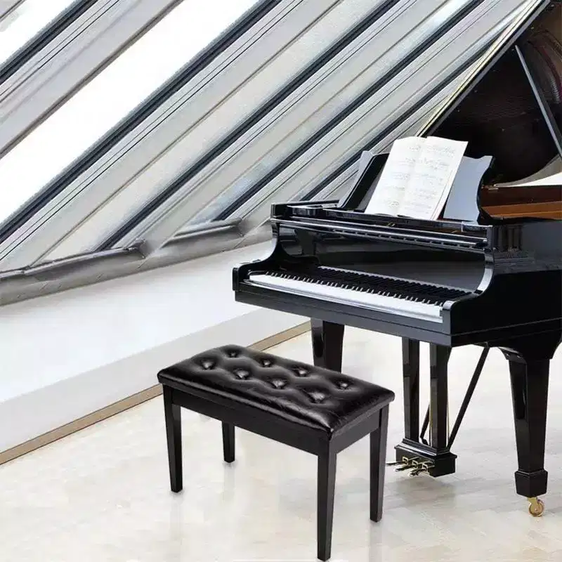 Black Button-Top Piano Bench with Adjustable Height