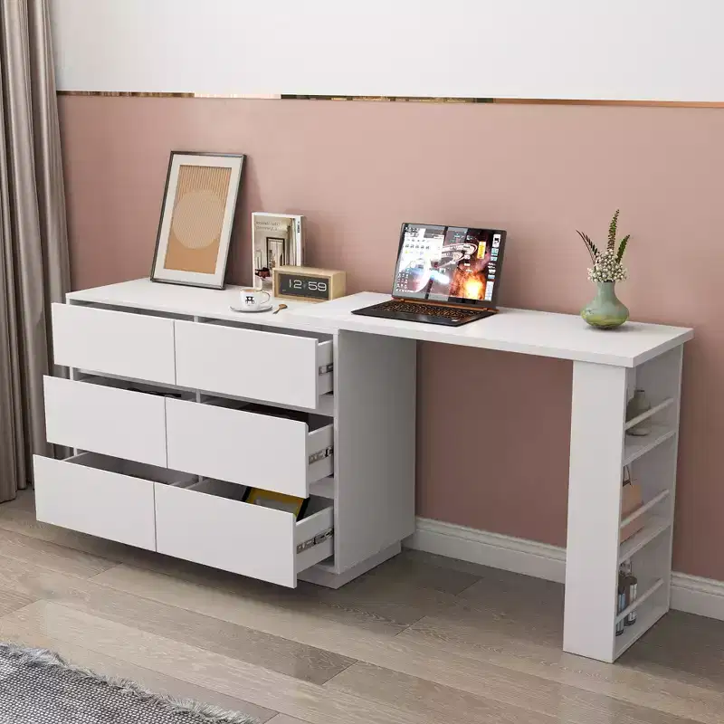 GDFStudio Adela Modern Wood L-Shaped Corner Office Desk with Drawers