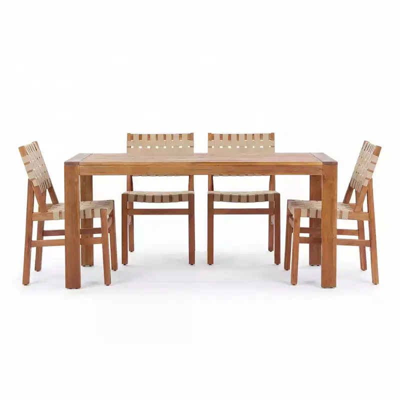 Christopher Knight Home Prem Modern 5 Piece Acacia Wood Patio Dining Set with PE Woven Rope and Slatted Table