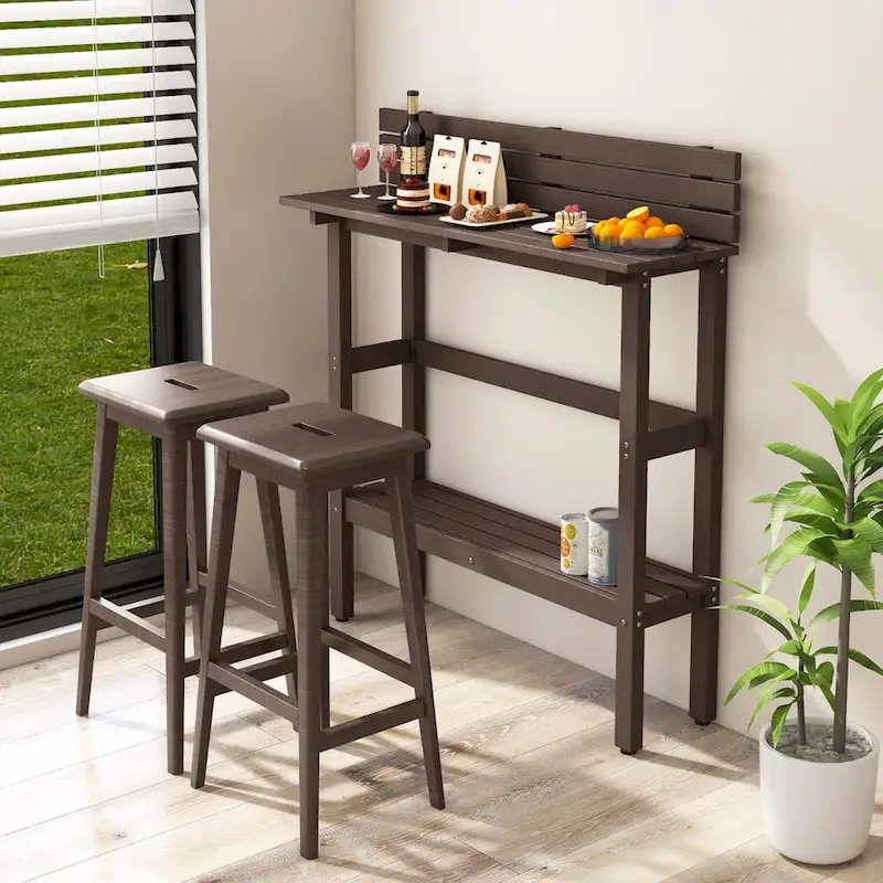 48-Inch Outdoor Bar Table with Storage Shelf & Adjustable Foot