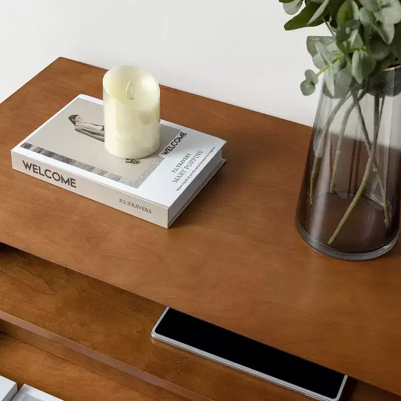 Margery Mid-century Modern 2 - Drawer end table with Built-In Outlets and Cable Management and Open Shelf | HULALA HOME