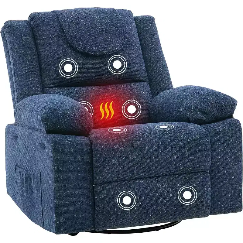 Blue/Gray/Green 360° Swivel Recliner Chair, Single Seat