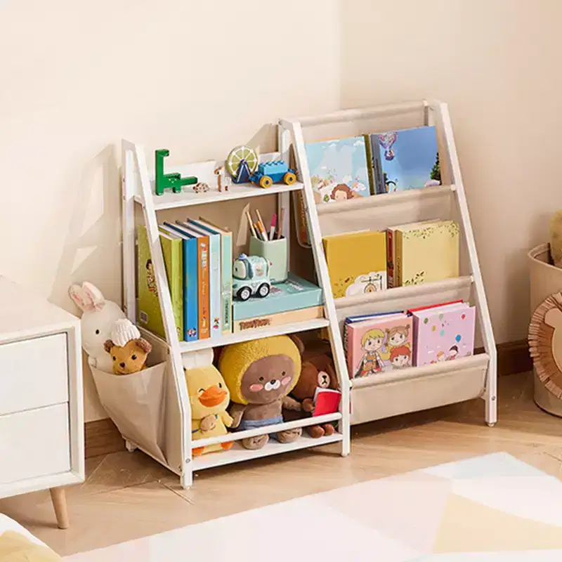 VEVOR 3Tier Kids Bookshelf,Toy Storage Organizer for Toddler,Book Shelf for Kids Rooms with Sling Book Rack and Storage Bag,Storage Book Shelves,White