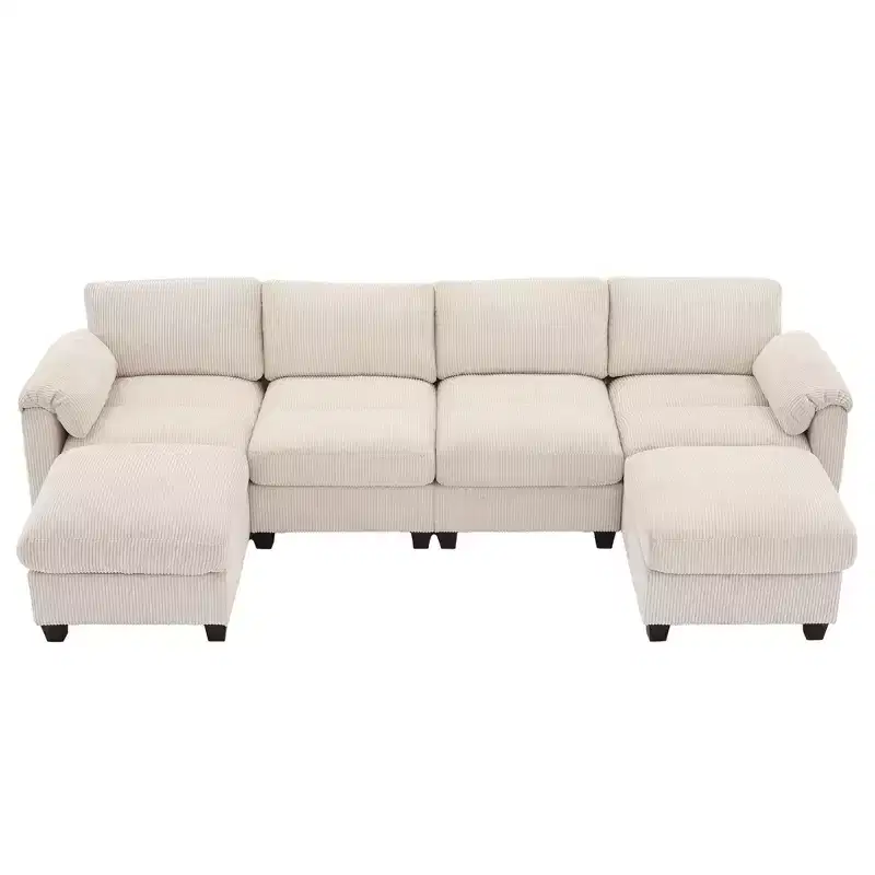 Hyleory 115 Corduroy Modular Sectional Sofa with two ottomans, U Shaped Couch,4 Seater Corner Sofa for Living Room, Office, Spacious Space