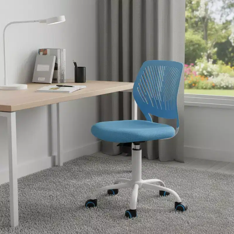 HomeRoots Blue and White Adjustable Height Swivel Rolling Office Chair