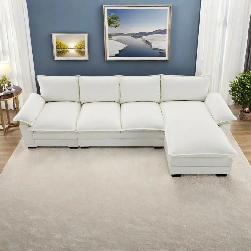 118 Chenille L-Shaped Sectional Sofa with Reversible Chaise,5-Seater Cloud Couch and Armrest Storage & Pillows