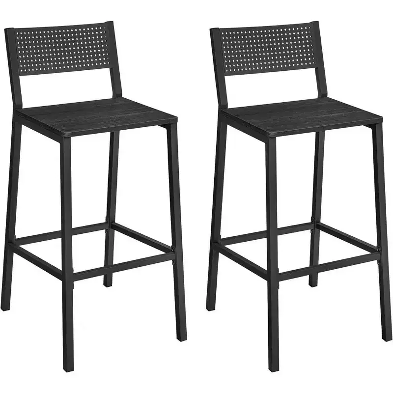 VASAGLE Bar Stools, Set of 2 Bar Chairs, Tall Bar Stools with Backrest, Industrial in Party Room