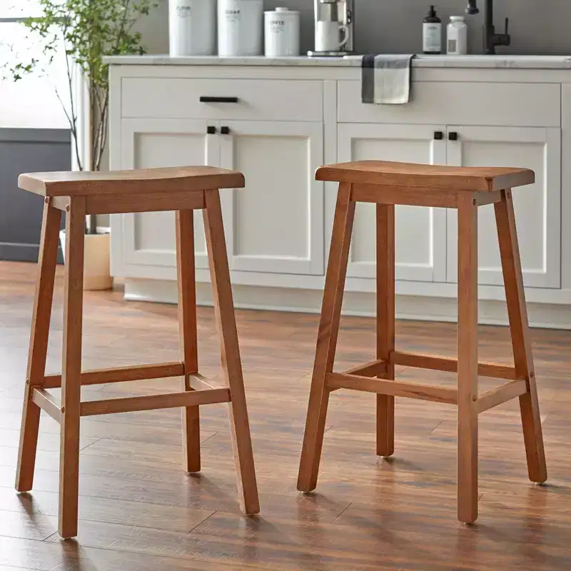 Buylateral Set of 2 Marney Bar Height 30" Saddle Stool Driftwood