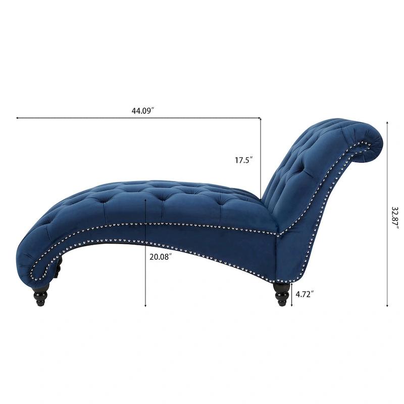 Blue 27.17 Buttons Tufted Chaise Lounge Chair with Nailheads