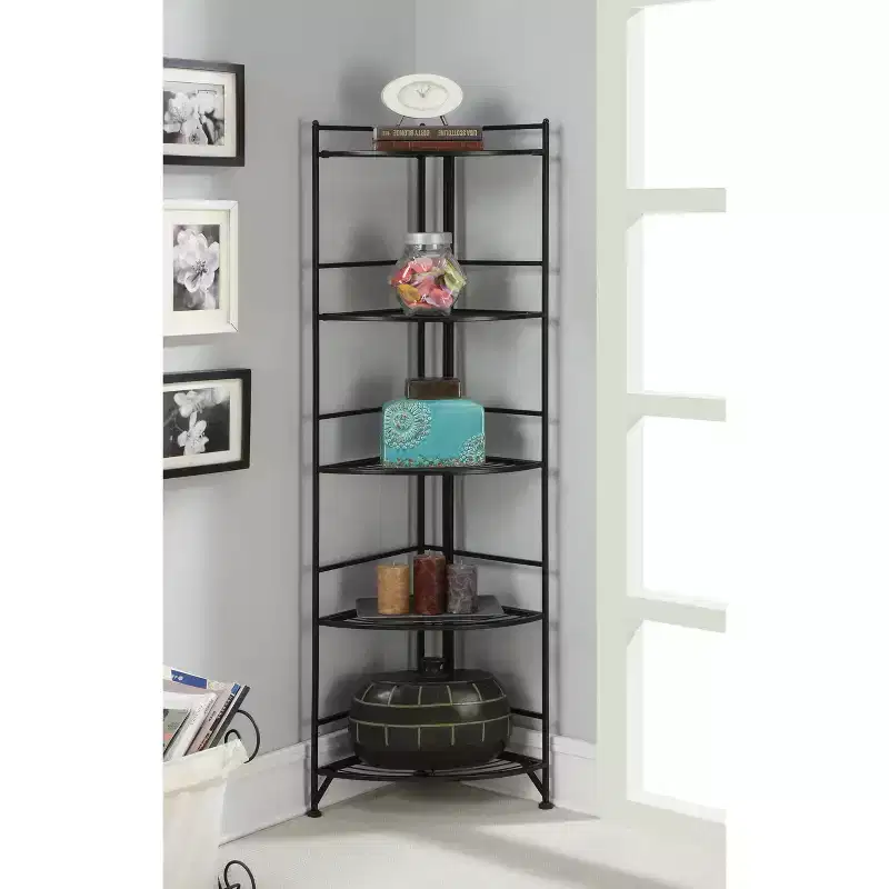 5-Tier Folding Metal Corner Shelf – 57.5 in Tall, Space-Saving Storage