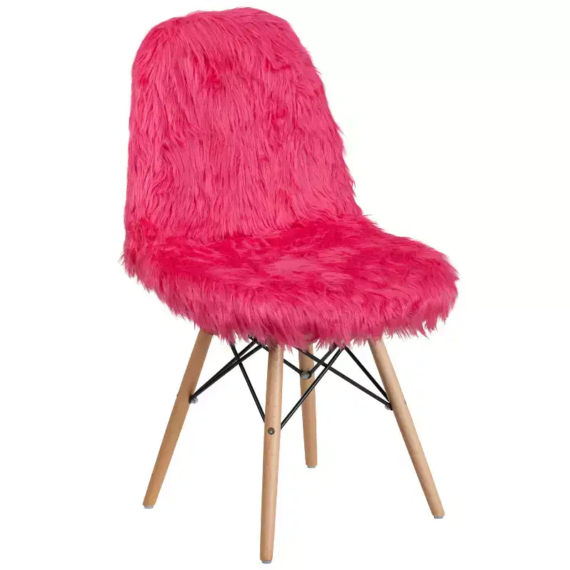 Shaggy Faux Fur Accent Chair with Beechwood Base - Retro Contemporary Style