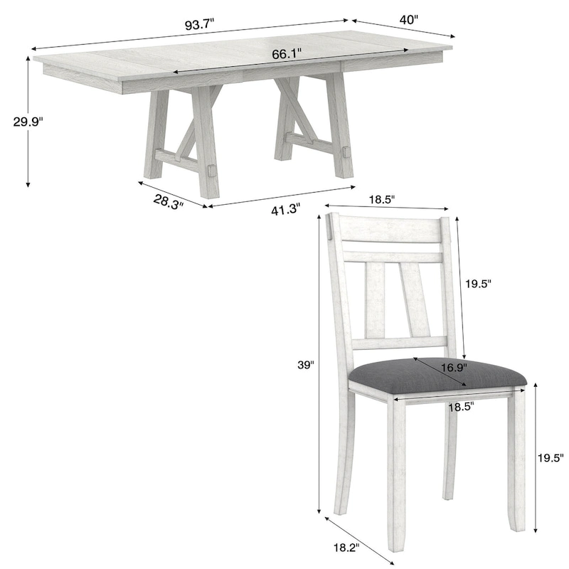VECELO Dining Table Set with Bench, Solid Wood Rectangular Extendable Dining Table & Solid Wood Dining Chairs