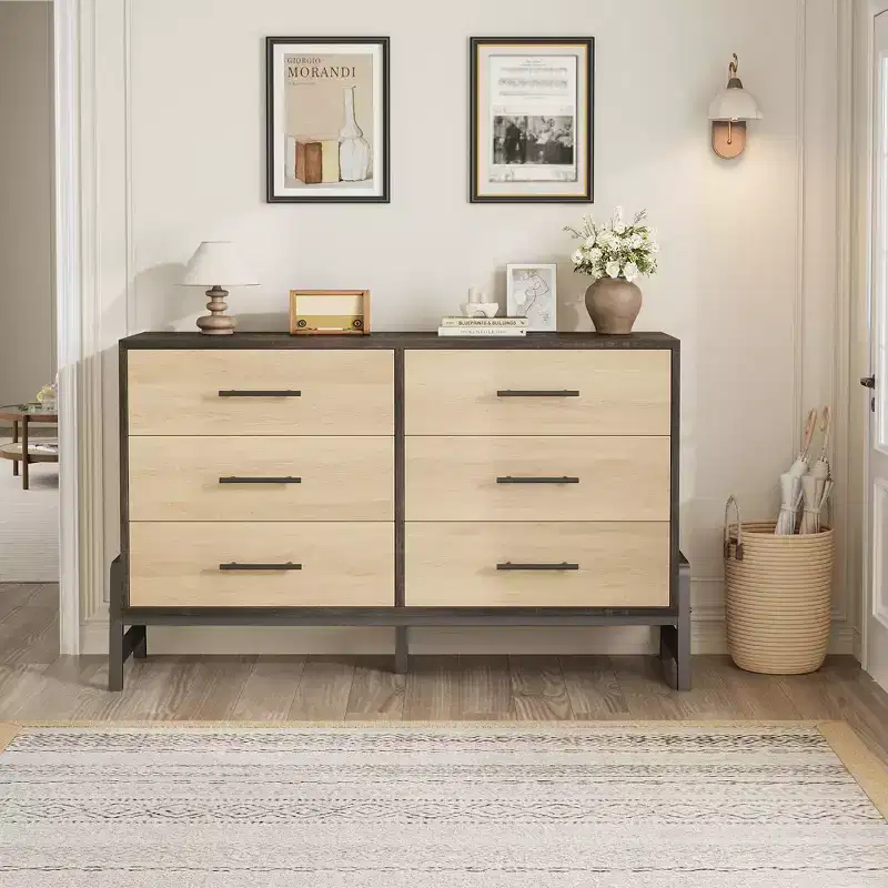 6 Dresser for Bedroom, 52 Wide Drawer with Large Storage Space, Freestanding Wooden Closet Storage Dresser Chest for Living Room, Bedroom, Entryway