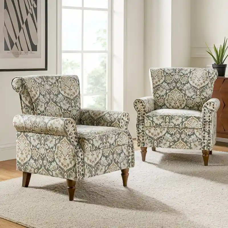 Traditional Polyester Accent Arm Chair with Nailhead Trim (Set of 2)
