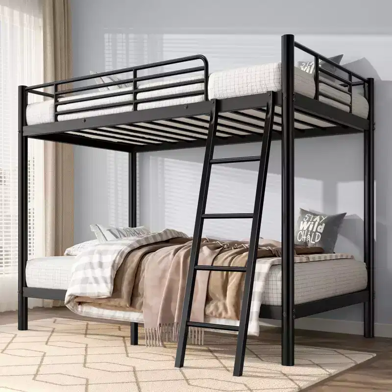 Twin-Over-Twin Size Tall Bunk Bed, Twin Bed with Ladder and Safety Safety Guardrails, Kids Bunk Beds for Bedroom, Dormitory, Black