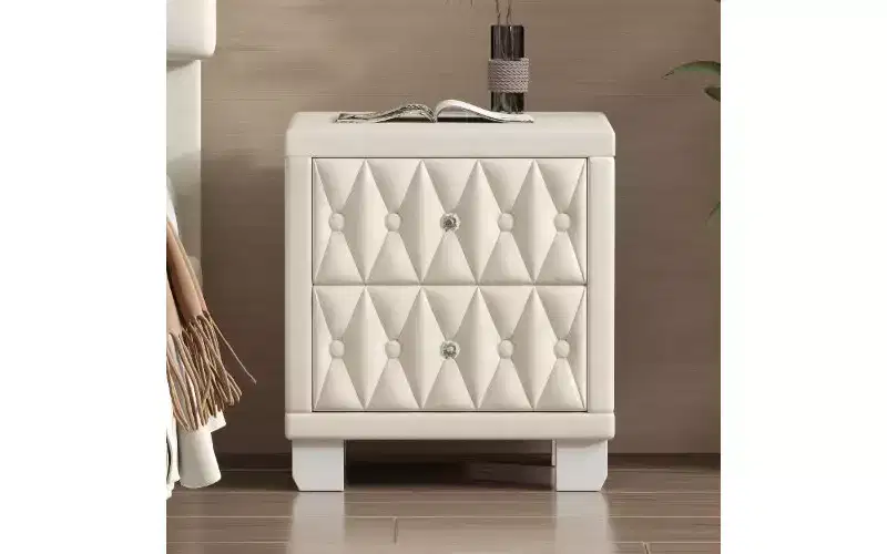 Velvet Button-Tufted Nightstand with Crystal Knobs, 2-Drawer Side Table for Bedroom Living Room, Storage Bedside Table