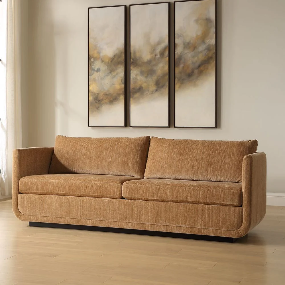 Ginger Chenille Rounded Frame Hidden Plinth Three Seat Sofa