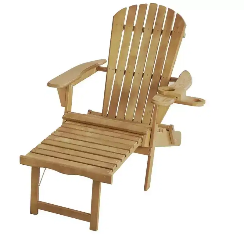 Jiallo Oceanic Collection Adirondack Chaise Lounge Chair Foldable, cup and glass holder, built in ottoman