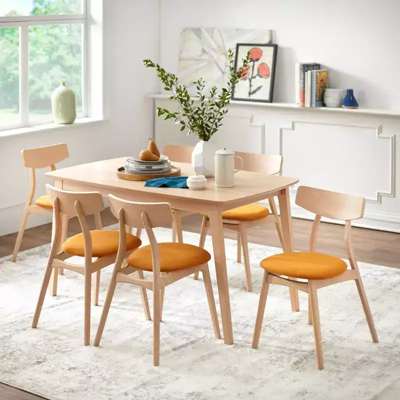 Buylateral 7pc Cadiz Mid Century Modern Rectangular Dining Set Natural/Orange