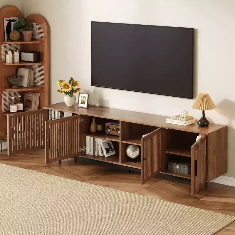 78'' Modern TV Stand for 85'' TVs Media Console Entertainment Center with Cable Management & Soft-Closing Hinges, Walnut - ModernLuxe