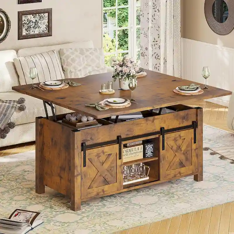 Lift Top Coffee Table 2 Sliding Barn Doors Storage Dining Table