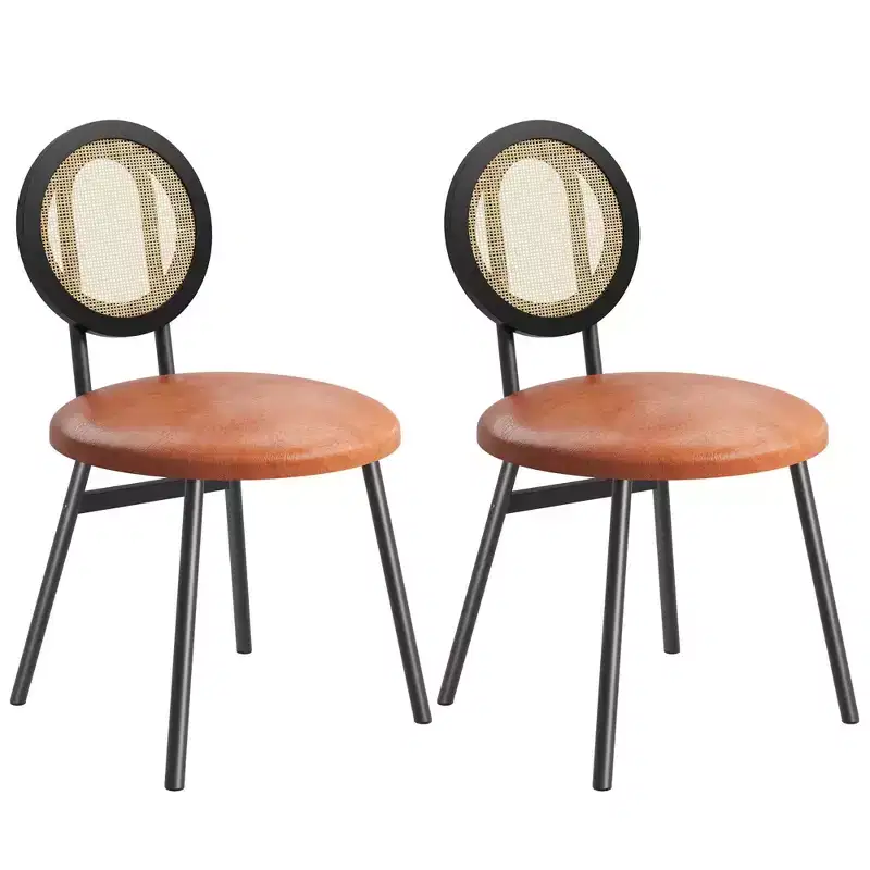 Upholstered Cane Back Dining Chairs, Modern Metal Leg Kitchen Chairs, Ergonomic Soft Seat for Dining Room