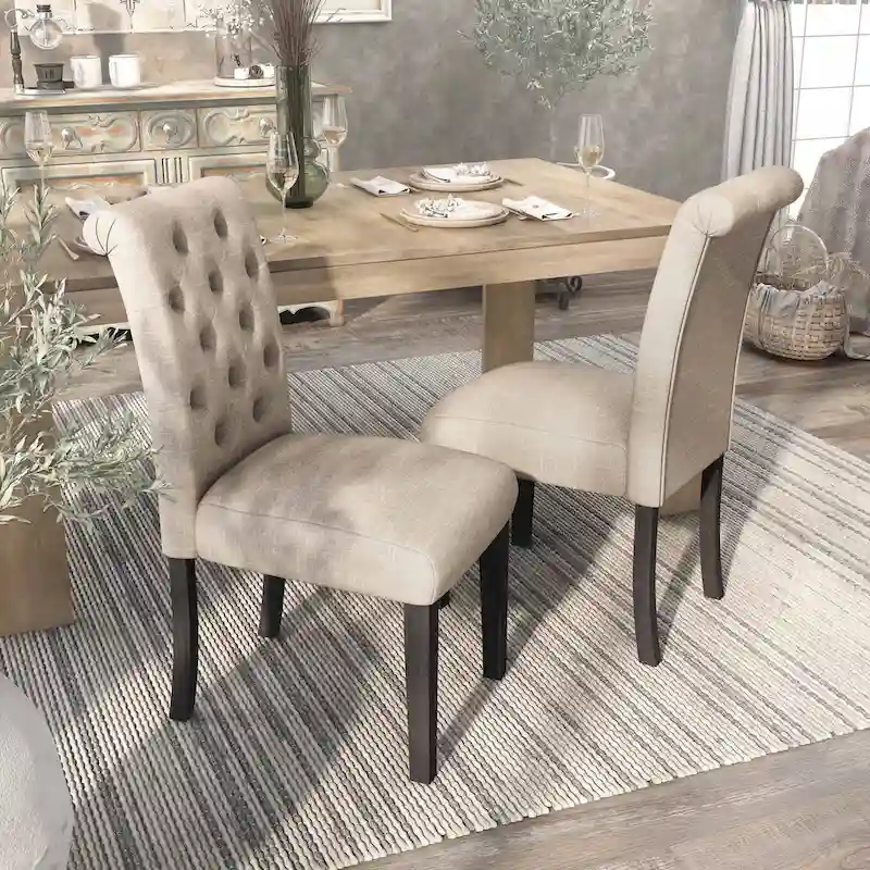 Brec Farmhouse Marble Top 5-Piece Round Dining Table Set with Tufted Chairs by Furniture of America